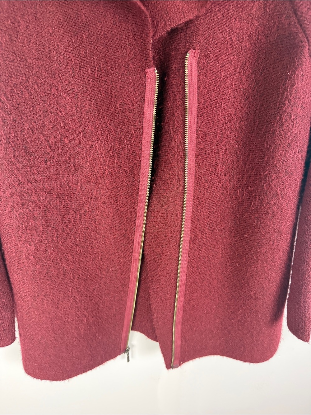 Tahari Asymmetric Zip Wool Blend Cardigan Coat Sweater Burgundy Red L - Picture 10 of 12